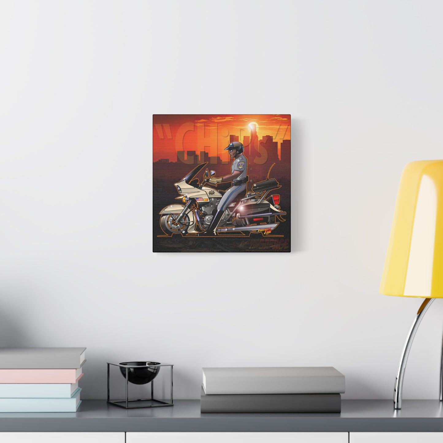 CHiPS TV Show Kawasaki Motorcycle Fireball Art Canvas Print
