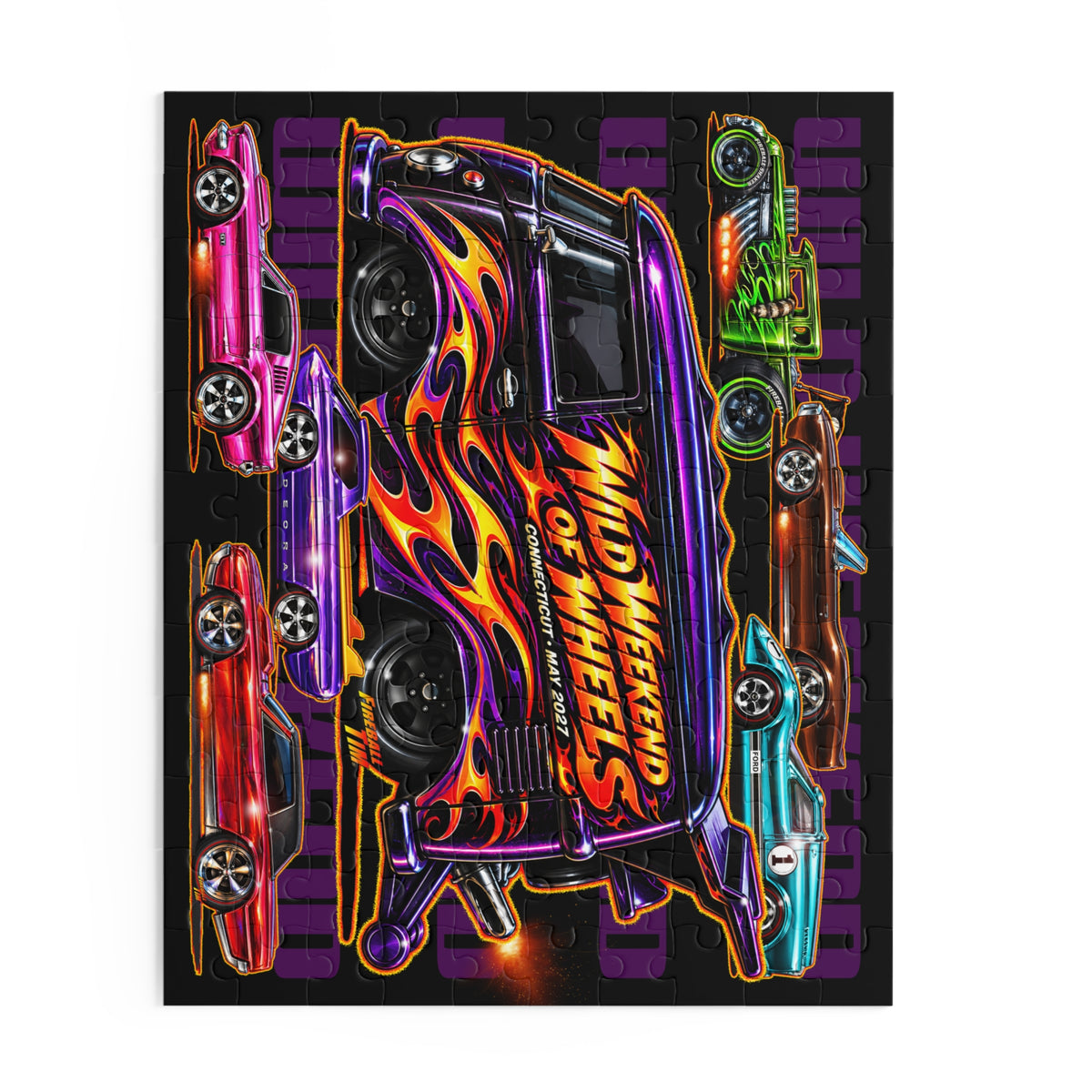 WILD WEEKEND of WHEELS Hot Wheels Jigsaw Puzzle — Retro Hot Rods (120/252/500‑Piece)