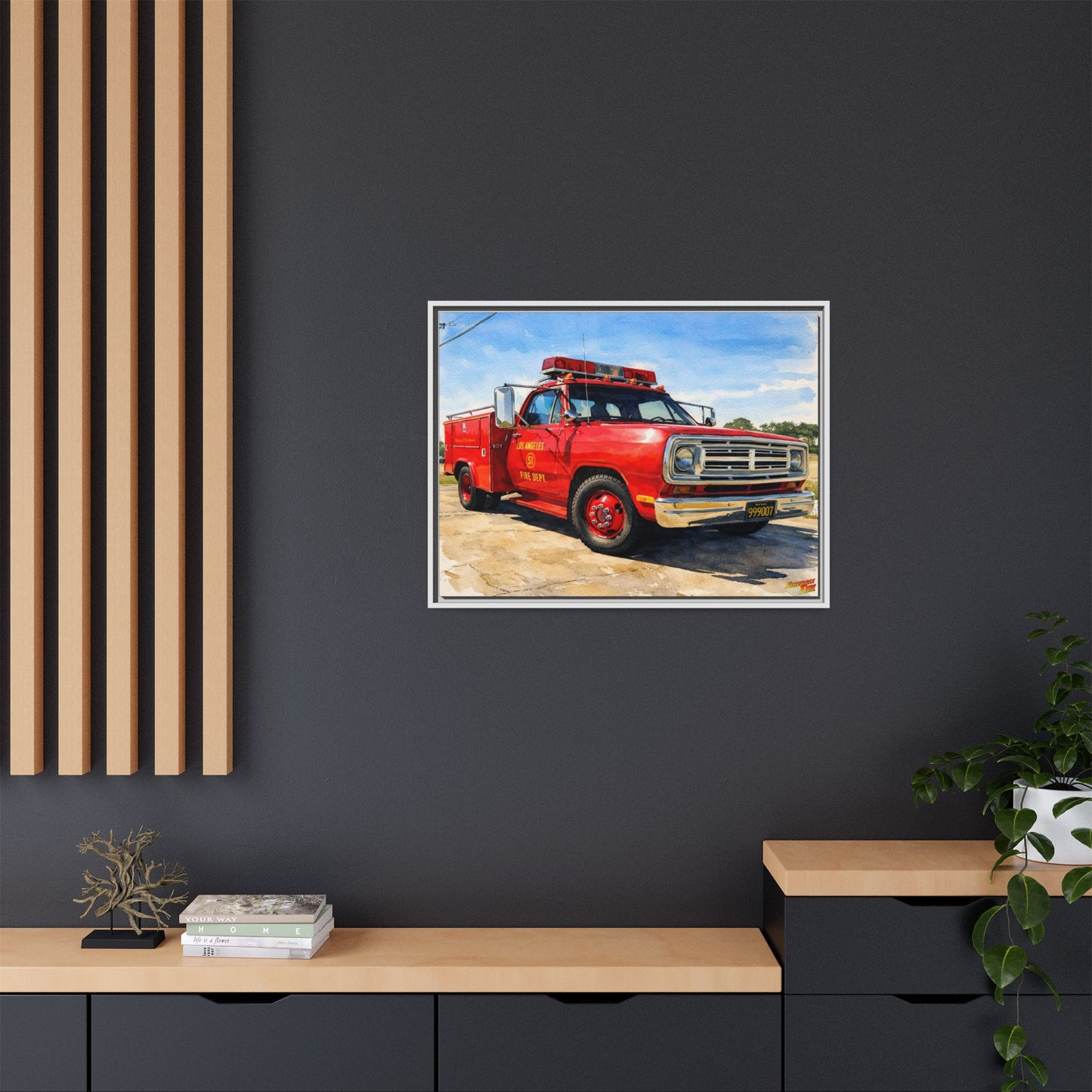 EMERGENCY SQUAD 51 WATERCOLOR PAINTING Fireball TV Car Canvas Print - Framed | Wall Art 24x18