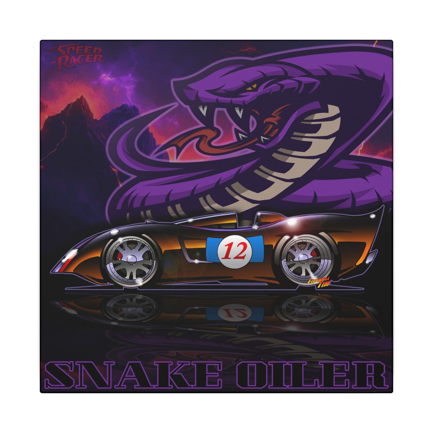 SPEED RACER SNAKE OILER TV Car Fireball Art Canvas Print - 12x12