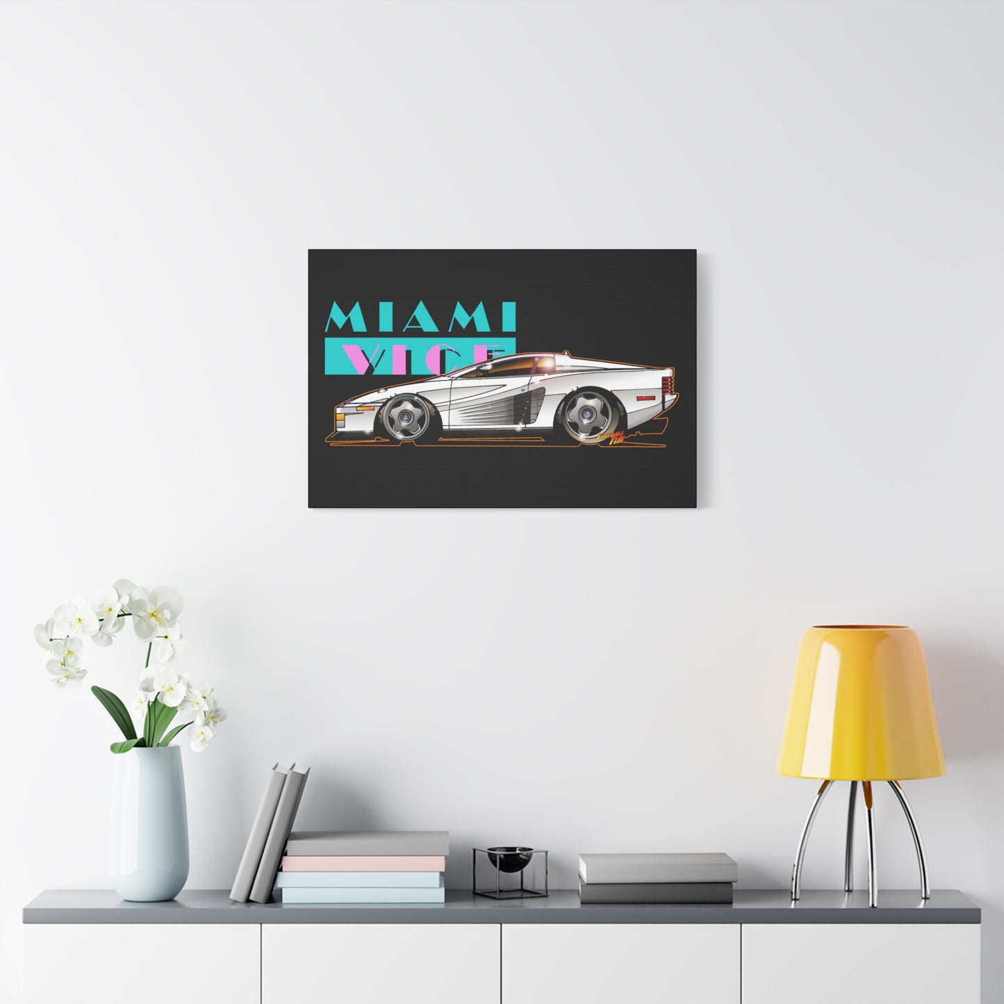 MIAMI VICE FERRARI TESTAROSSA Fireball Canvas Art Wall Print