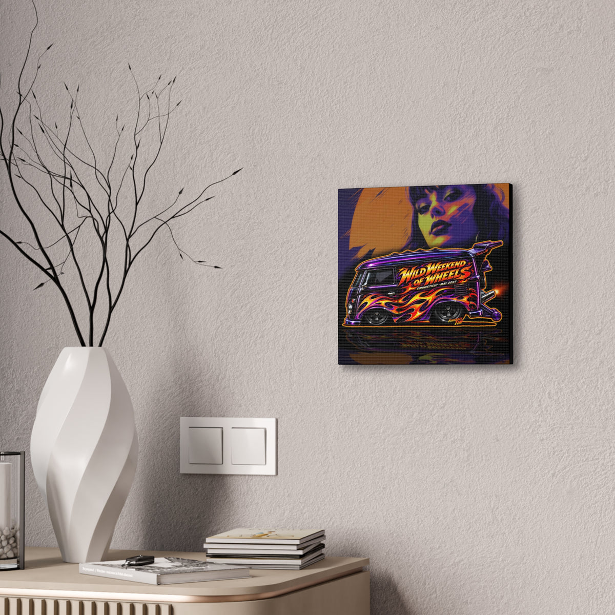 HOT WHEELS Kombi Bus Collectible Fireball Art Canvas Stretched Print