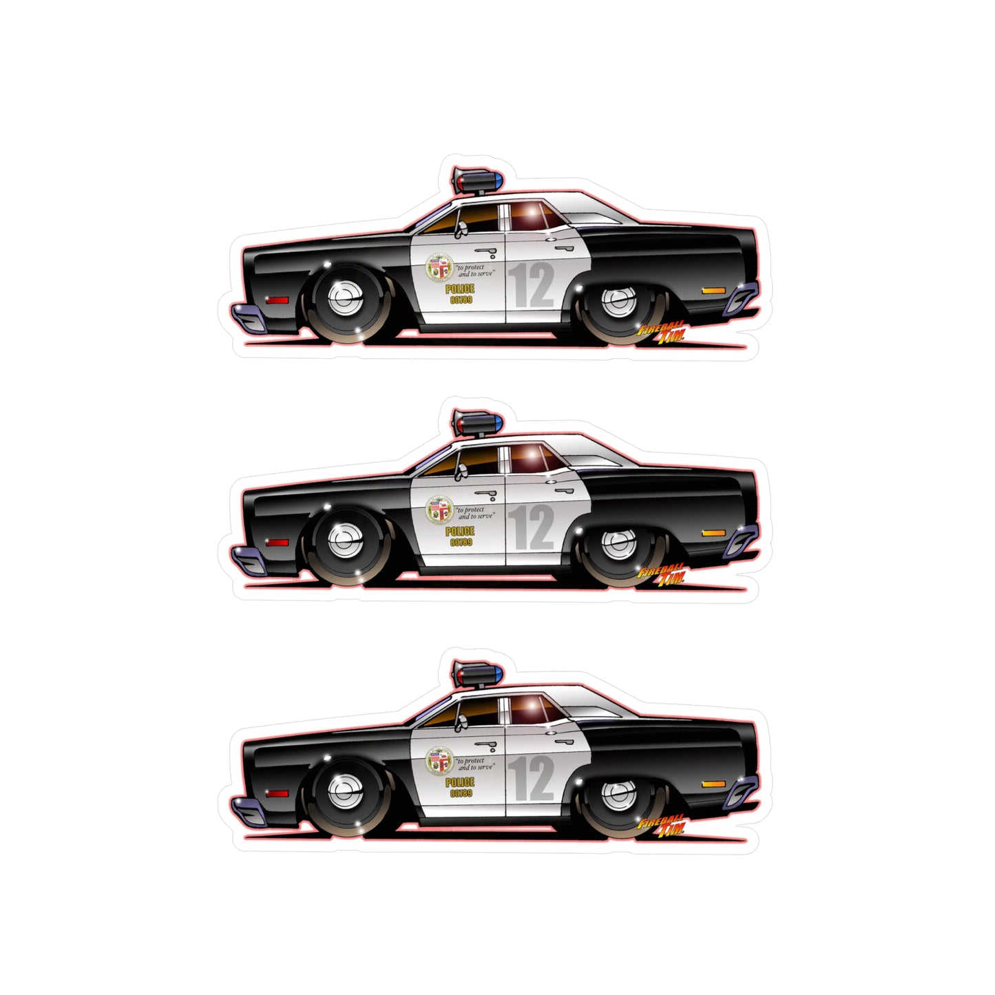 ADAM 12 PLYMOUTH POLICE CAR Fireball Art Collectible Decal Stickers - 4 Sizes