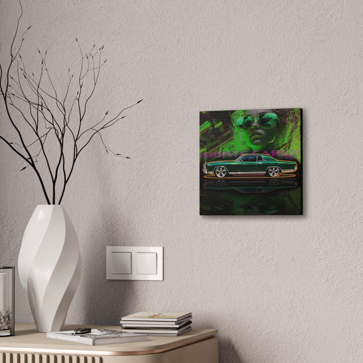 CHEVY MONTE CARLO 1971 Collectible Fireball Art Canvas Stretched Print