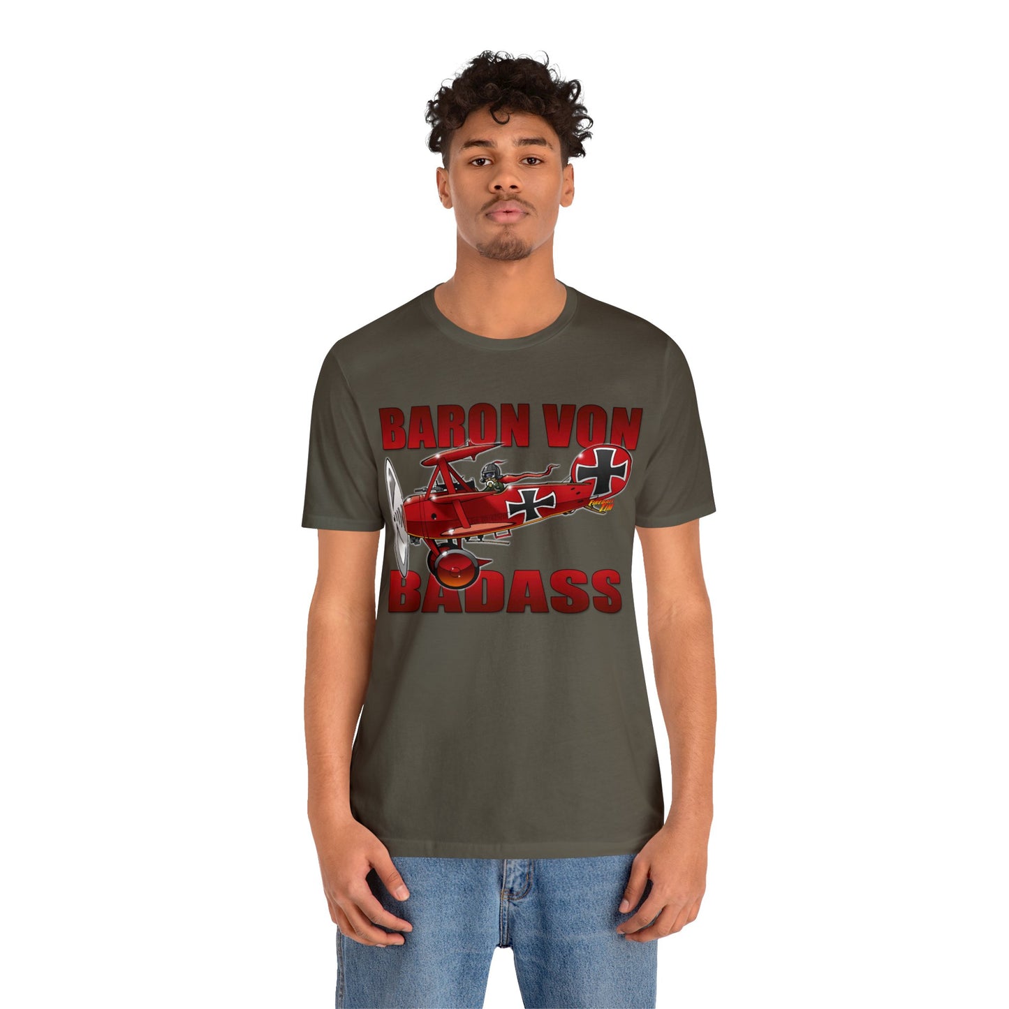 BARON VON BADASS Red Baron Airplane Jersey Short Sleeve Tee