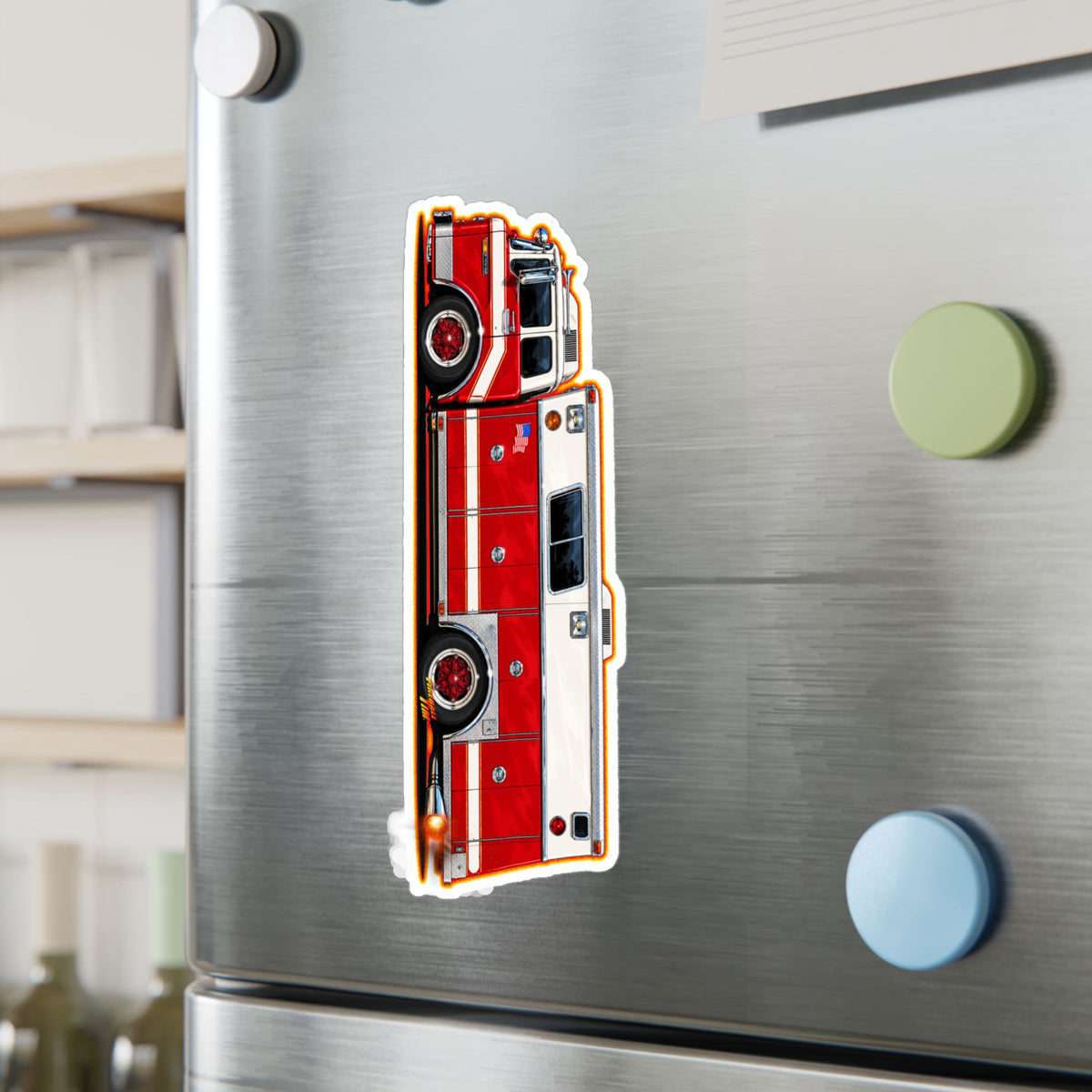 FIRE TRUCK Collectible Fireball Art Stickers in 4 Sizes