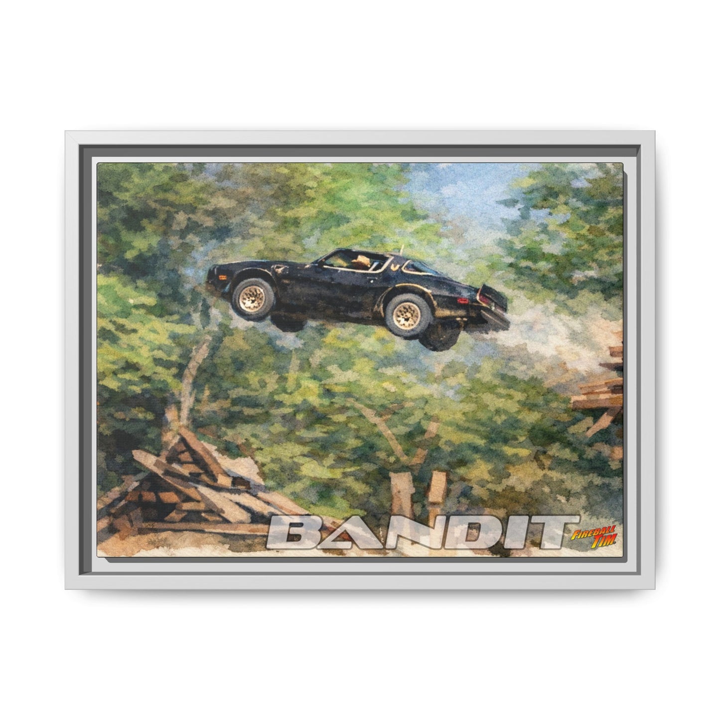 SMOKEY AND THE BANDIT TRANS AM WATERCOLOR PAINTING Fireball Movie Car Canvas Print - Framed 24x18