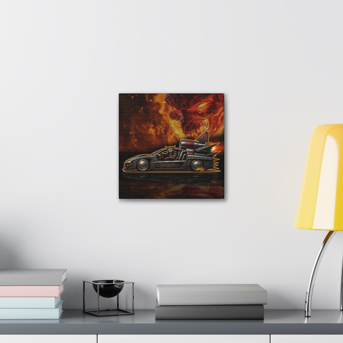 MONSTER MACHINES Wufman Halloween Fireball Art Canvas Stretched Print