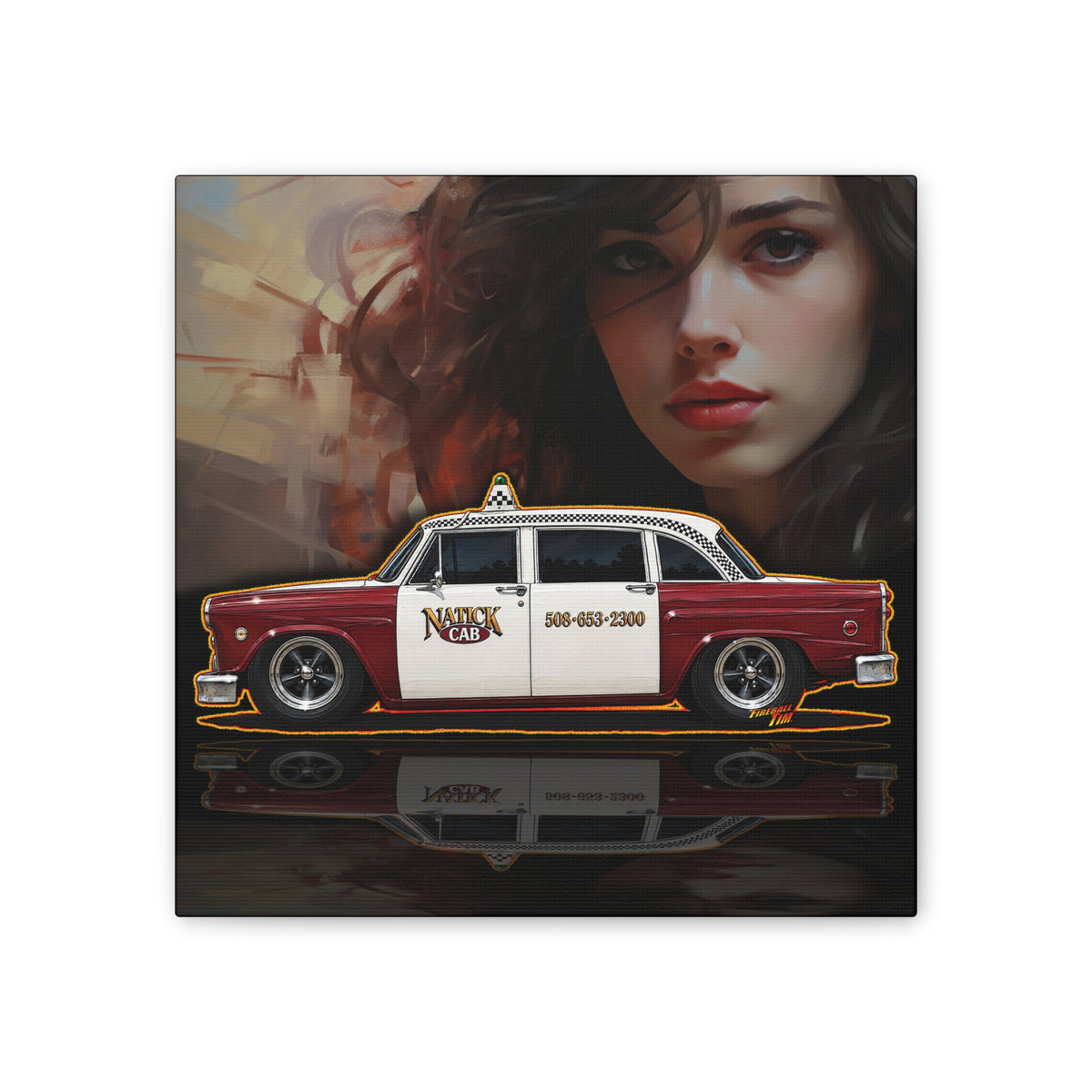 NATICK CHECKER CAB Collectible Fireball Art Canvas Stretched Print