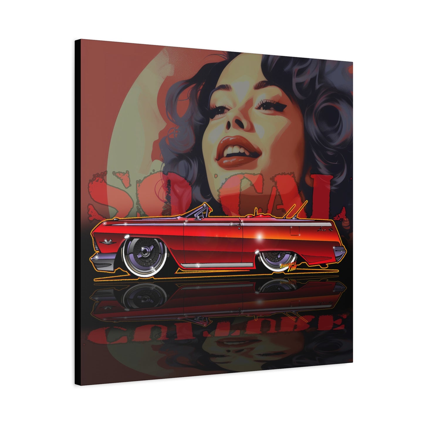 CHEVY IMPALA LOWRIDER Collectible Fireball Art Canvas Print
