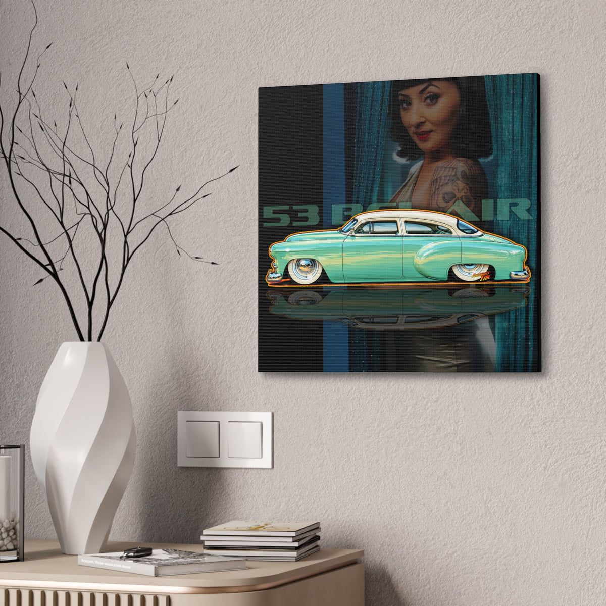 CHEVROLET BEL AIR 1953 Collectible Fireball Art Collectible Fireball Art Canvas Stretched Print
