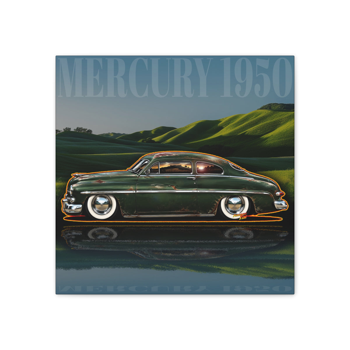MERCURY COUPE 1950 Collectible Fireball Art Canvas Stretched Print
