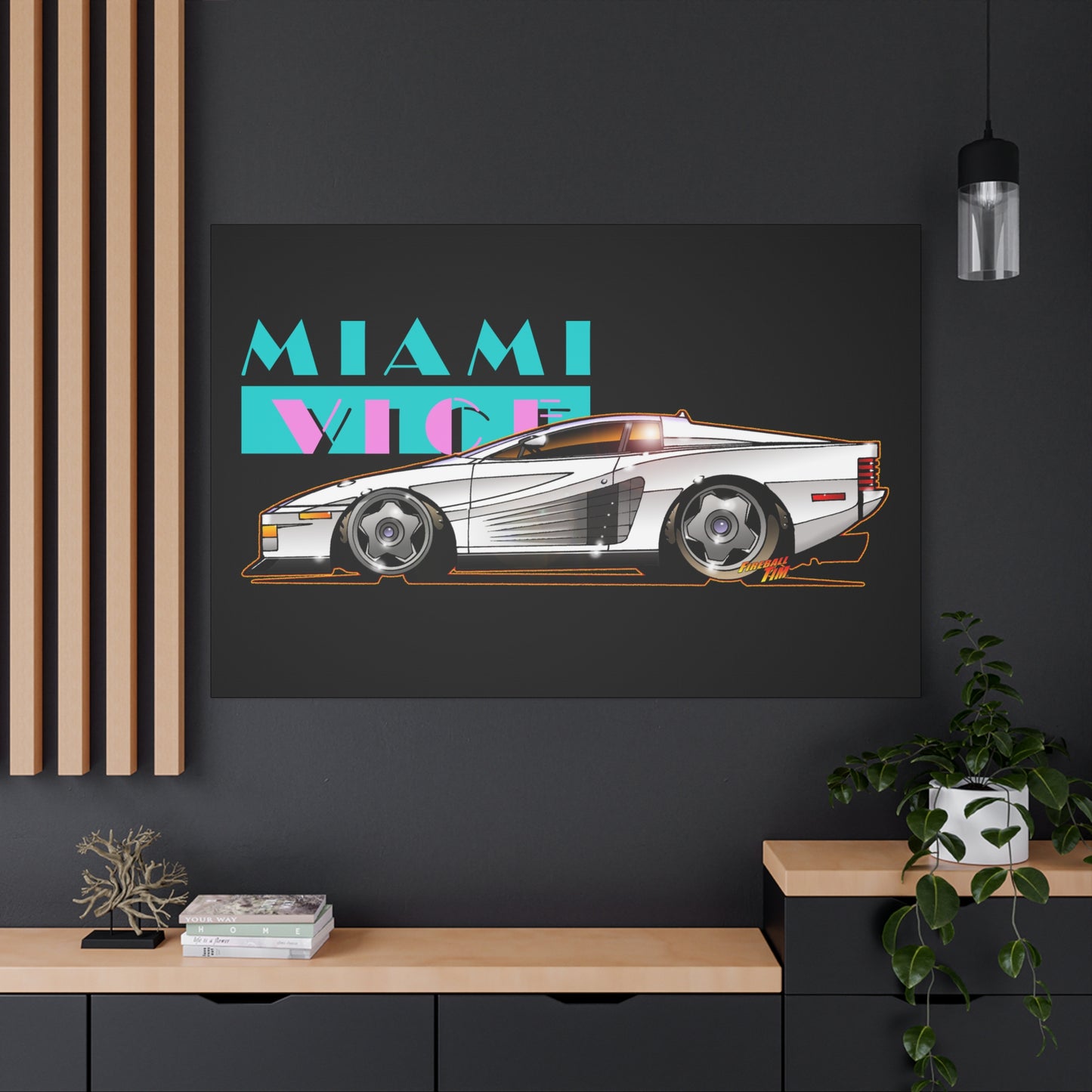 MIAMI VICE FERRARI TESTAROSSA Fireball Canvas Art Wall Print