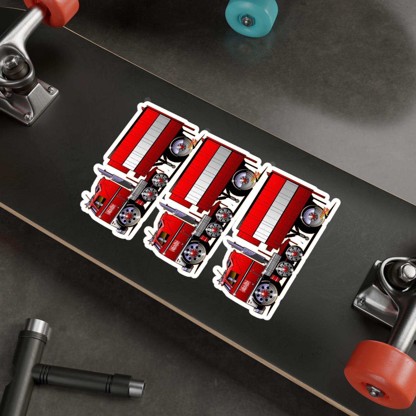 BJ AND THE BEAR Semi Truck Fireball Art Decal Sticker Set