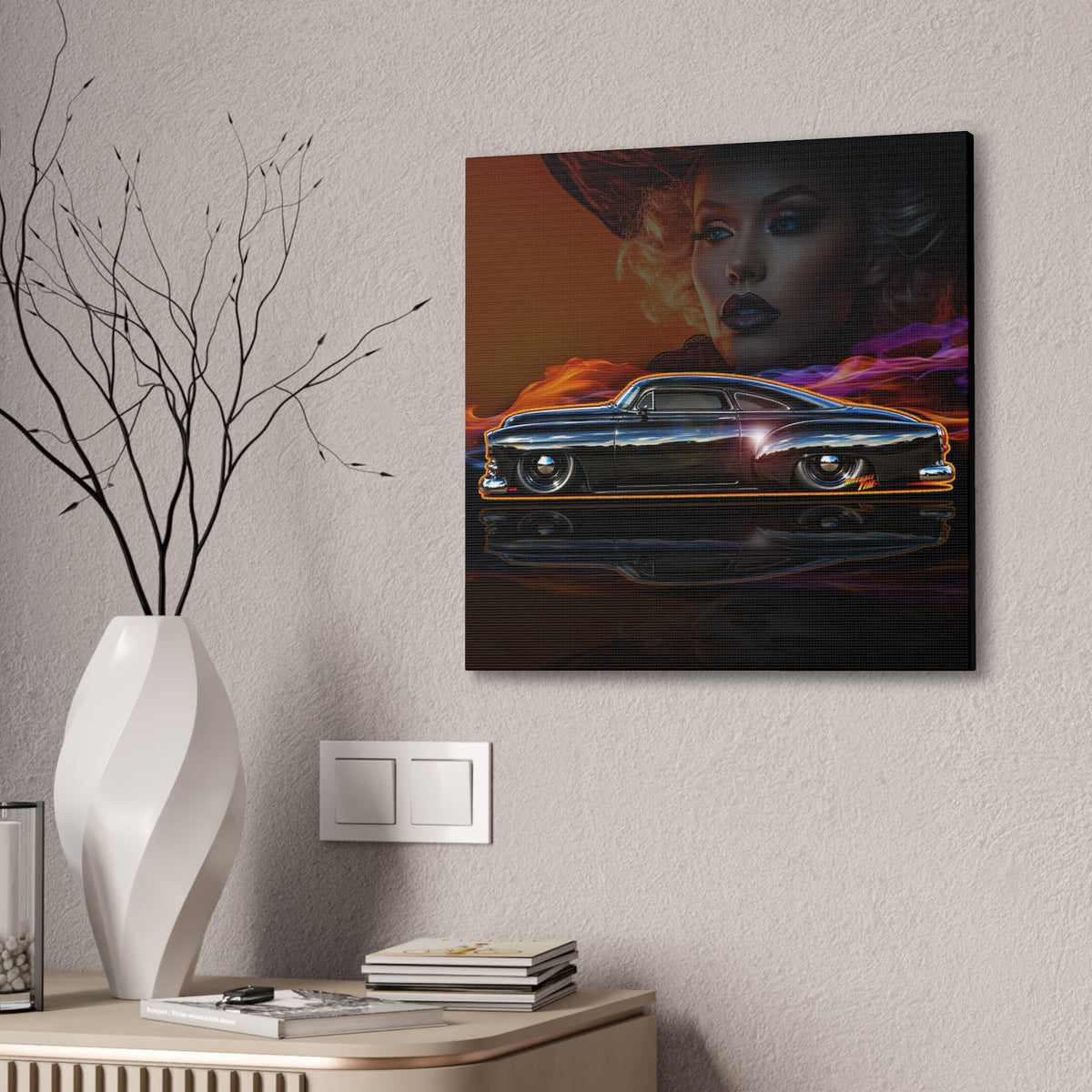 OUTLAW 150 Hot Rod Rat Rod Collectible Fireball Art Canvas Stretched Print