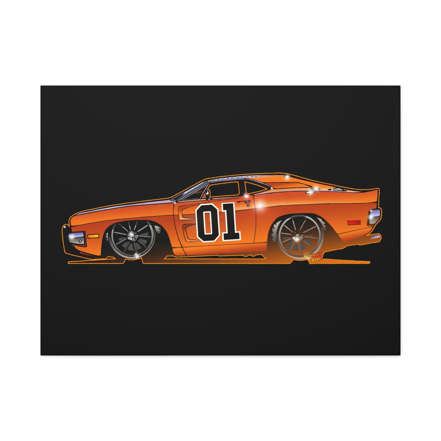DUKES OF HAZZARD General Lee Dodge Charger Fireball Art Canvas Wall Print