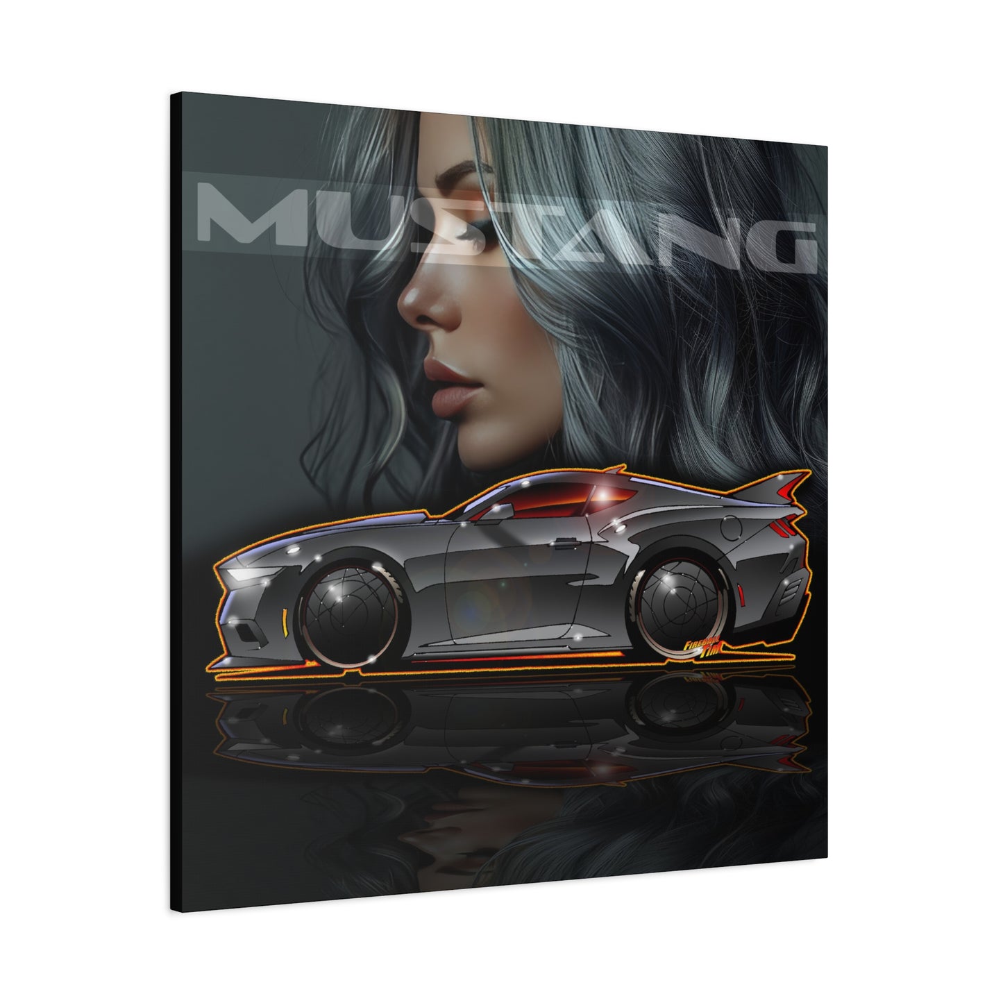 FORD MUSTANG 2025 Silver Streak Fireball Art Canvas Print