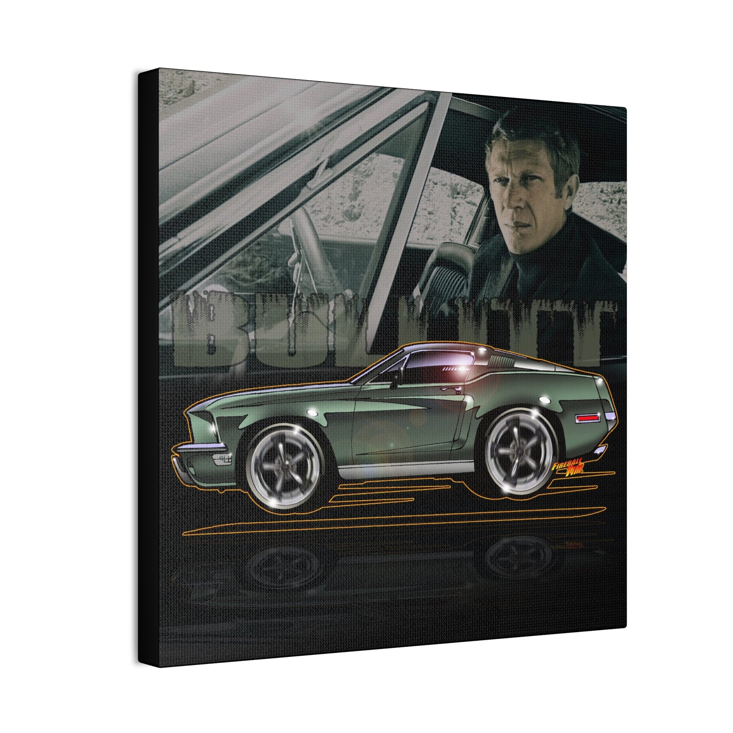 BULLITT FORD MUSTANG Steve McQueen Fireball Art Canvas Print - 3 Sizes