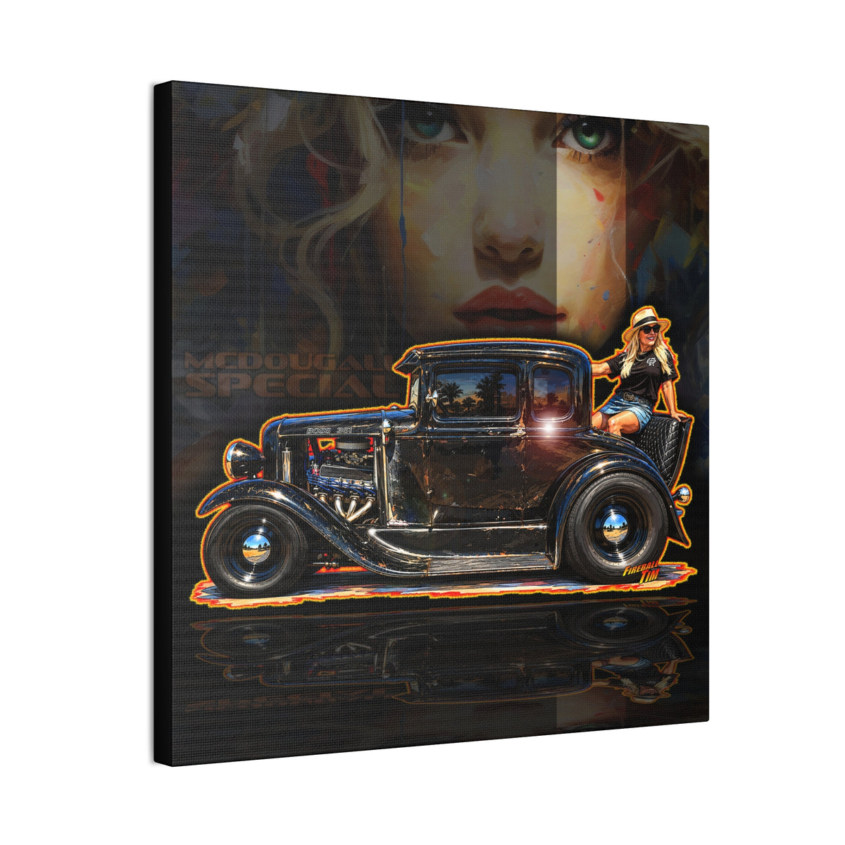 MCDOUGALL SPECIAL Model A Hot Rod Collectible Fireball Art Canvas Stretched Print
