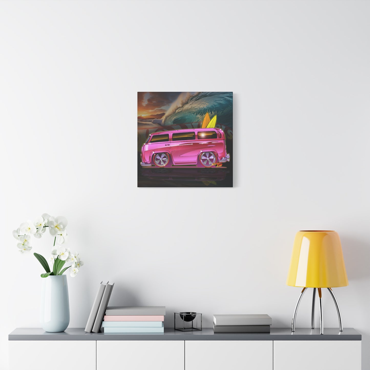 HOT WHEELS PINK BEACH BOMB BUS Fireball Art Canvas Print