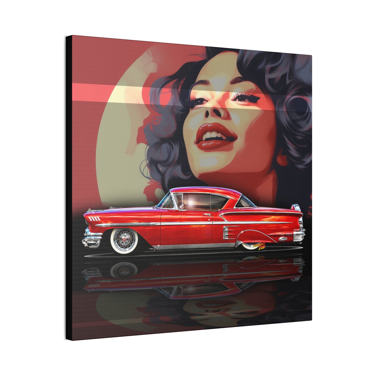 CHEVROLET CUSTOM IMPALA 1958 Collectible Fireball Art Canvas Stretched Print