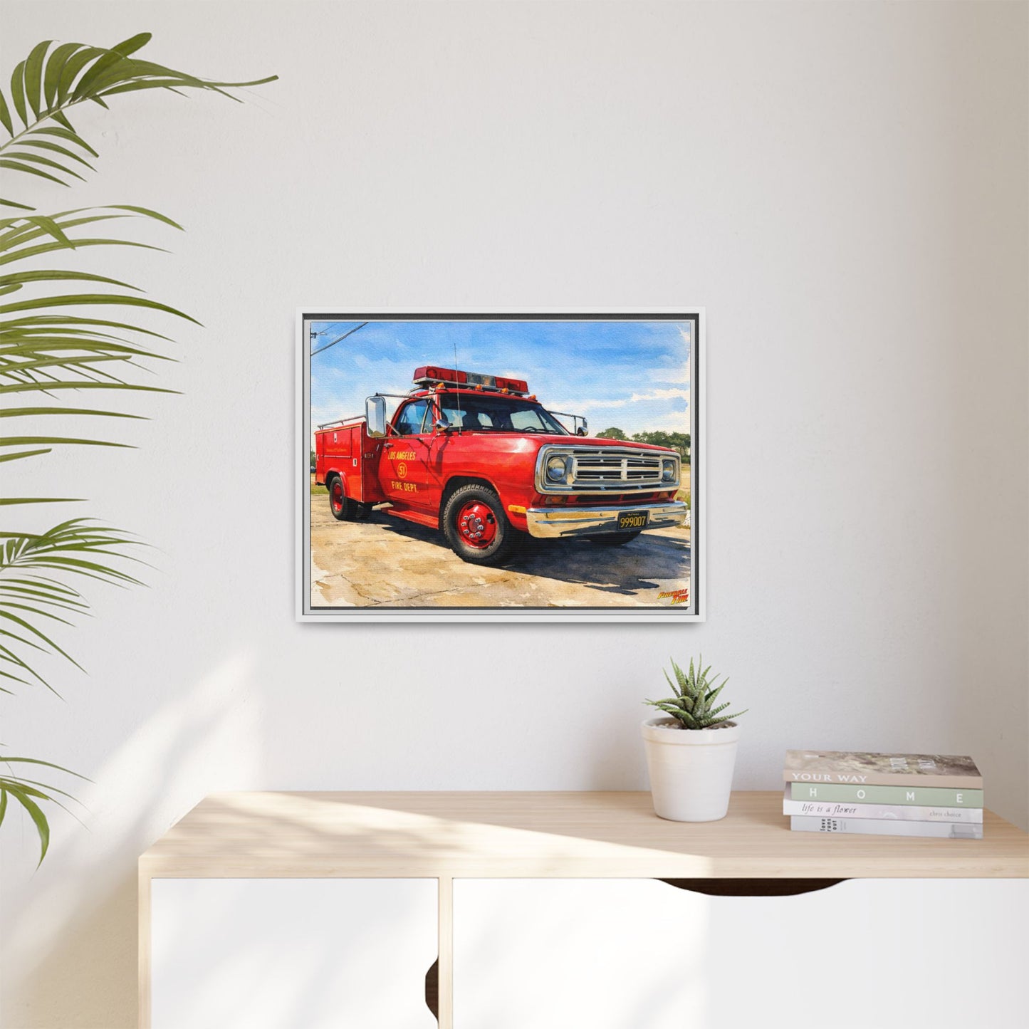 EMERGENCY SQUAD 51 WATERCOLOR PAINTING Fireball TV Car Canvas Print - Framed | Wall Art 24x18