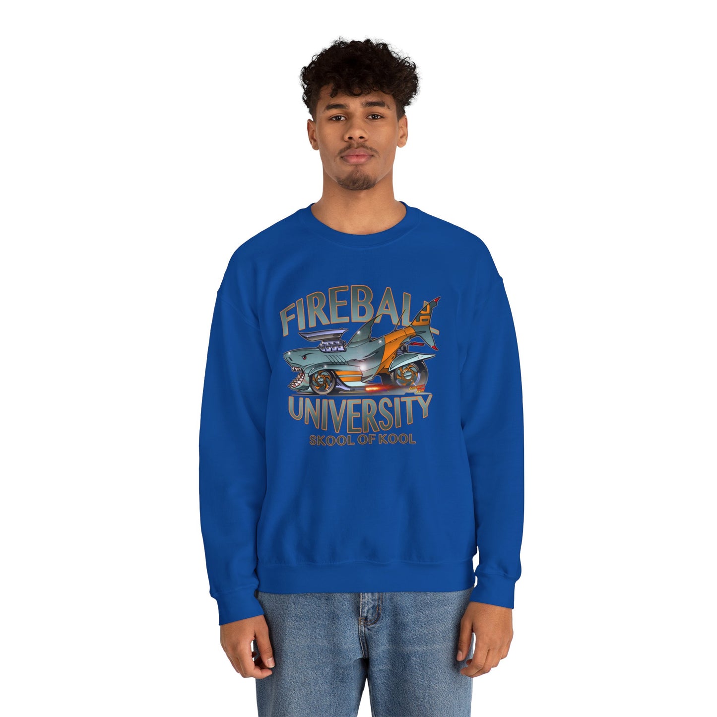 FIREBALL UNIVERSITY Skool of Kool Maneater Shark Hot Rod Concept Art Sweatshirt 5 Colors