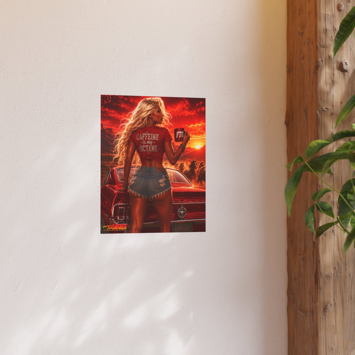 CINNABON FIRE ROAST Ford Mustang Vintage Fireball Art Travel Pinup Poster