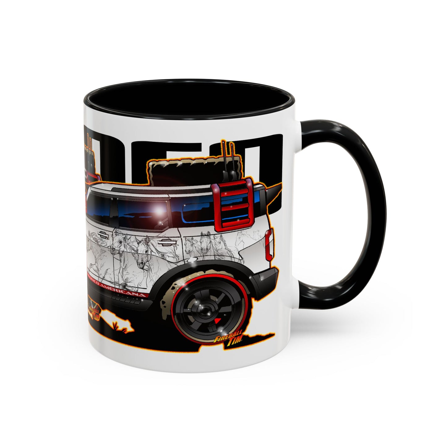 FORD BRONCO AMERICANO CUSTOM Fireball Art Collectible Coffee Mug - 2 Sizes