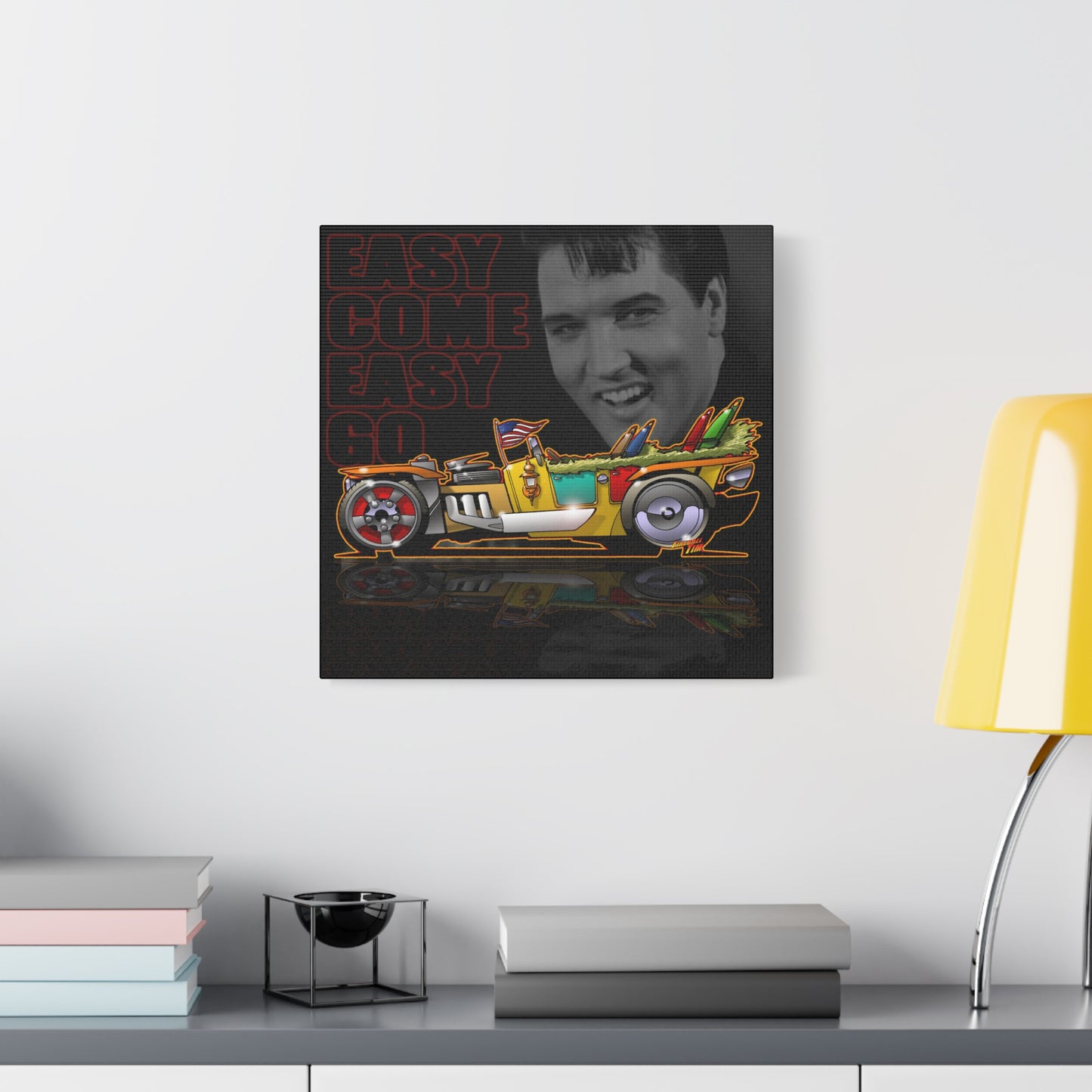 MONGREL T HOT ROD Elvis Easy Come Easy Go Fireball Canvas Art Wall Print