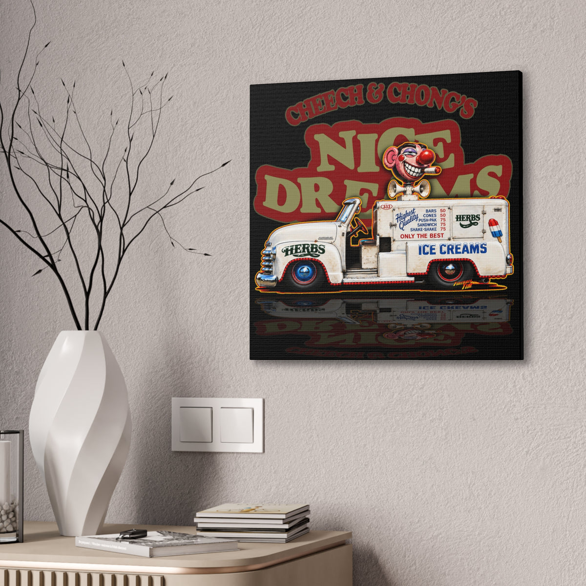 CHEECH & CHONG Nice Dreams Ice Cream Truck Collectible Fireball Art Canvas Stretched Print