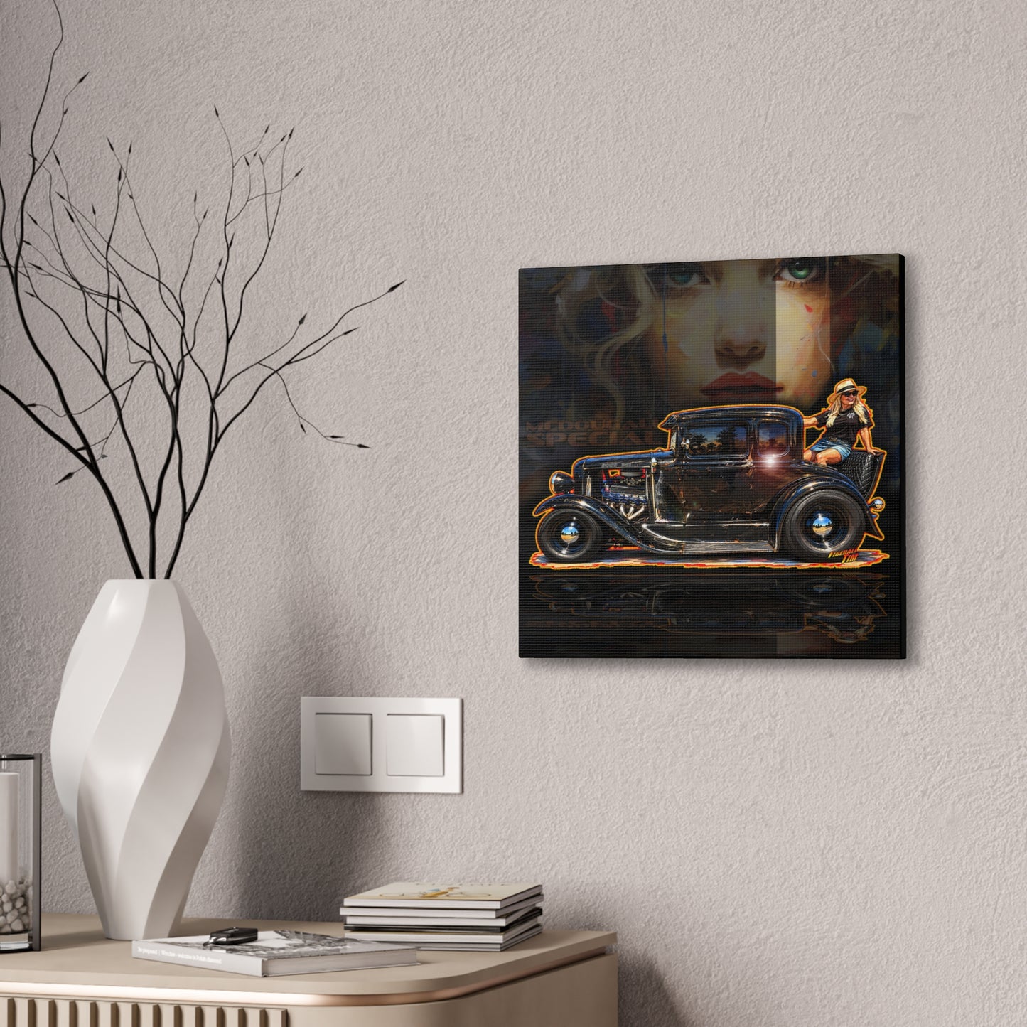 MCDOUGALL SPECIAL Model A Hot Rod Collectible Fireball Art Canvas Stretched Print