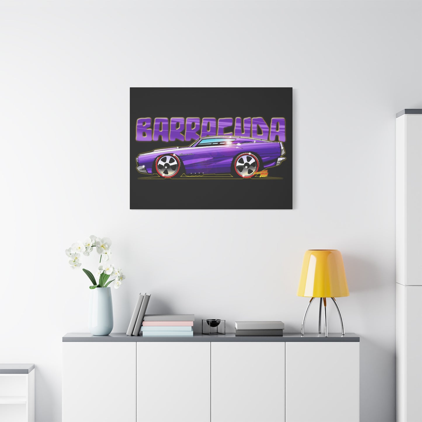 PLYMOUTH BARRACUDA Fireball Art Canvas Wall Print