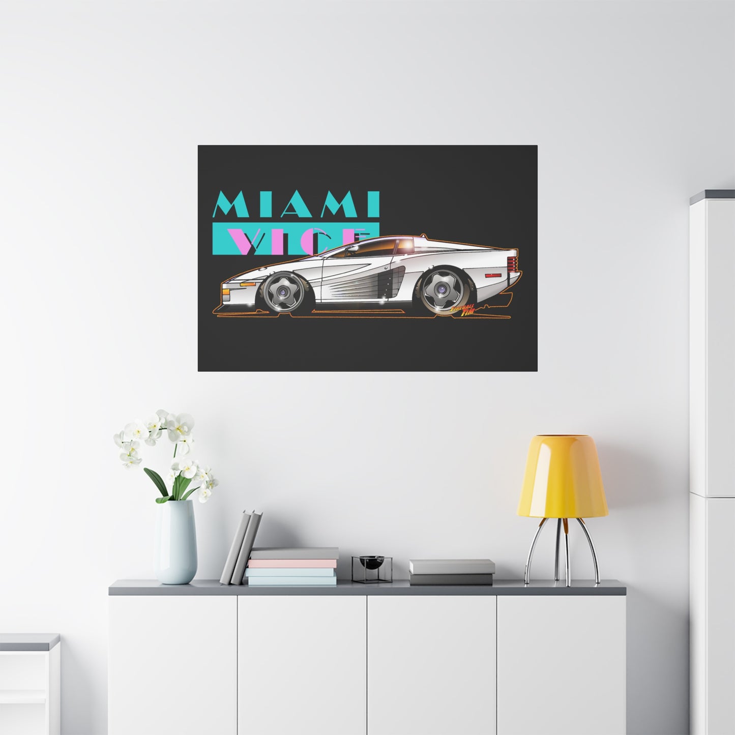 MIAMI VICE FERRARI TESTAROSSA Fireball Canvas Art Wall Print