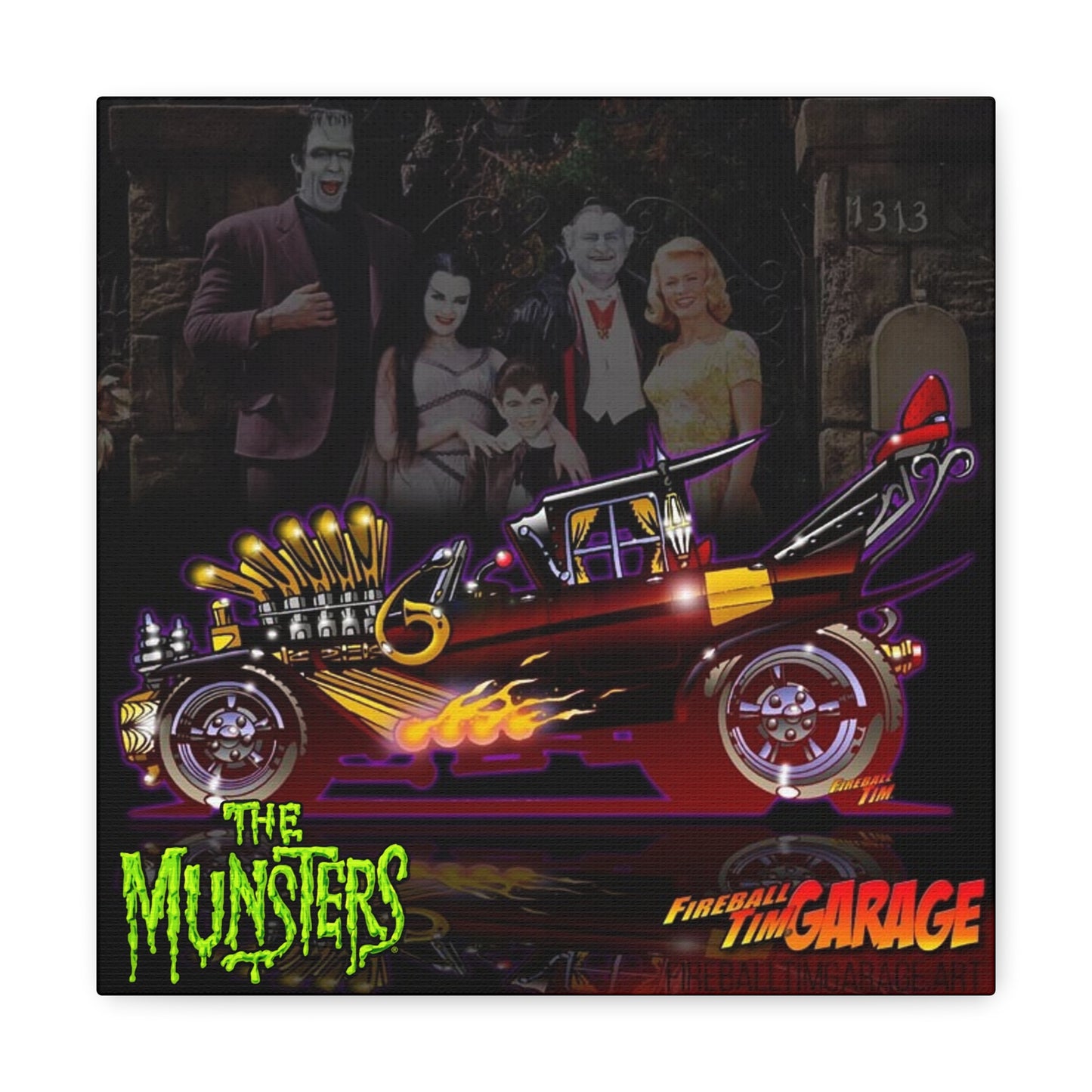 THE MUNSTERS TV Show Munster Koach Garage Canvas Gallery Art Print 12x12