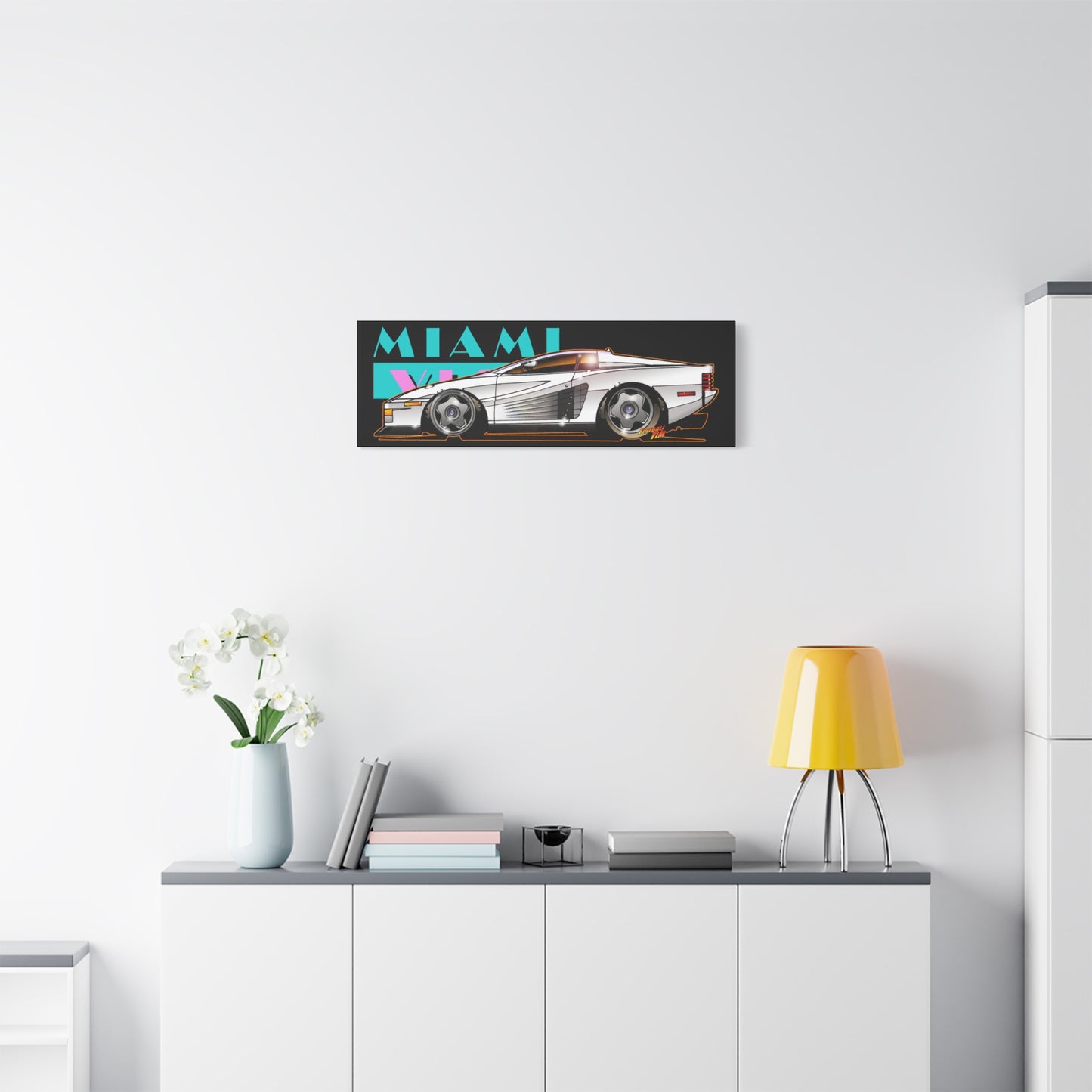 MIAMI VICE FERRARI TESTAROSSA Fireball Canvas Art Wall Print