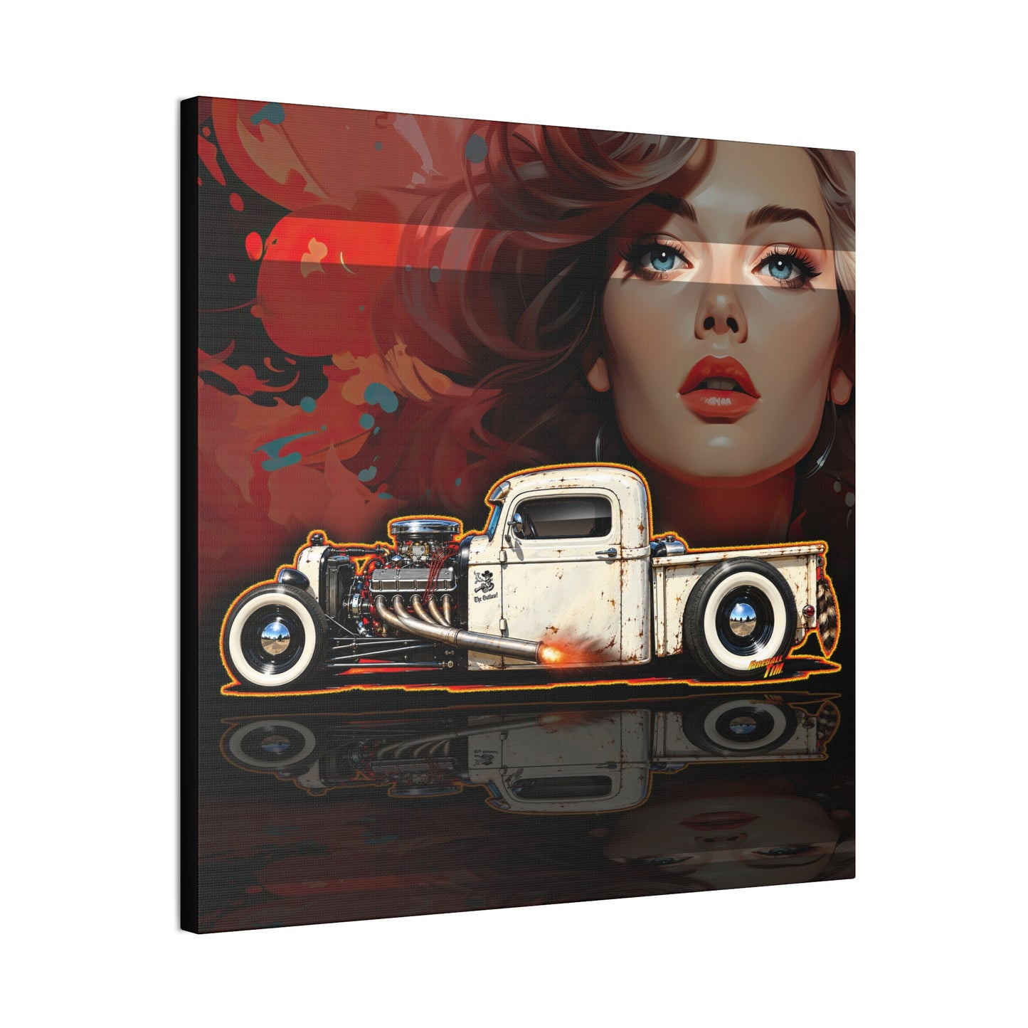 OUTLAW 150 Hot Rod Rat Rod Collectible Fireball Art Canvas Stretched Print