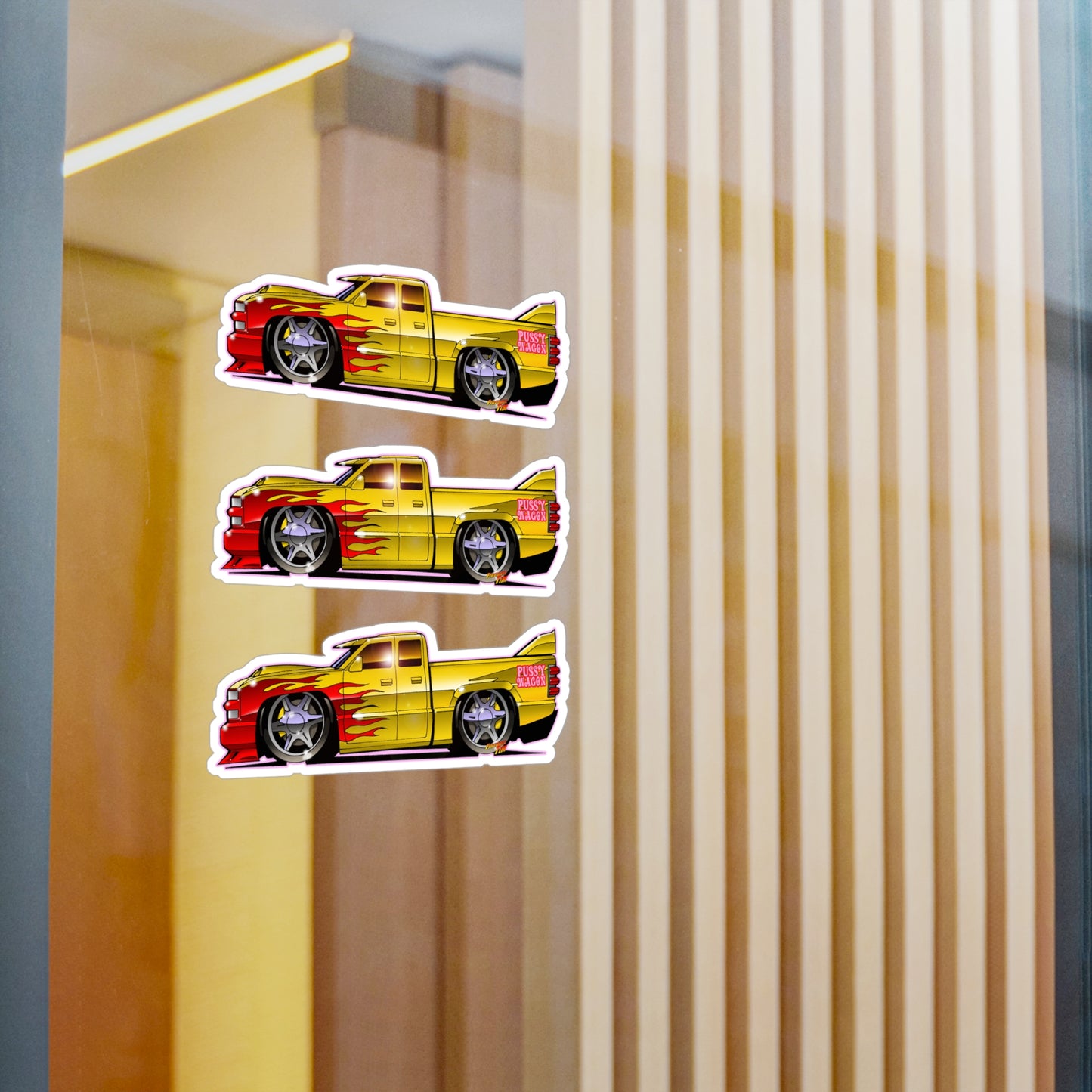 KILL BILL PUSSY WAGON Chevy Pickup Truck Fireball Art Vinyl Decal Set