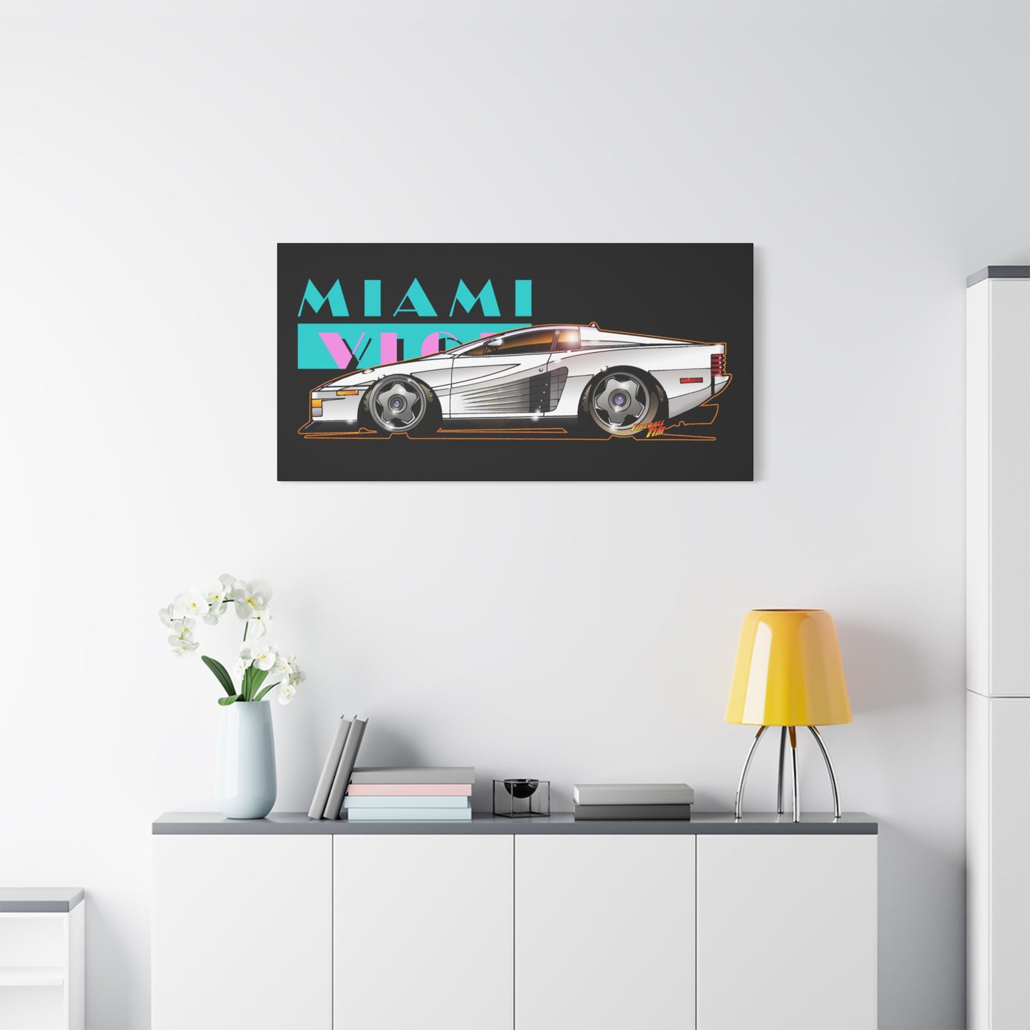 MIAMI VICE FERRARI TESTAROSSA Fireball Canvas Art Wall Print