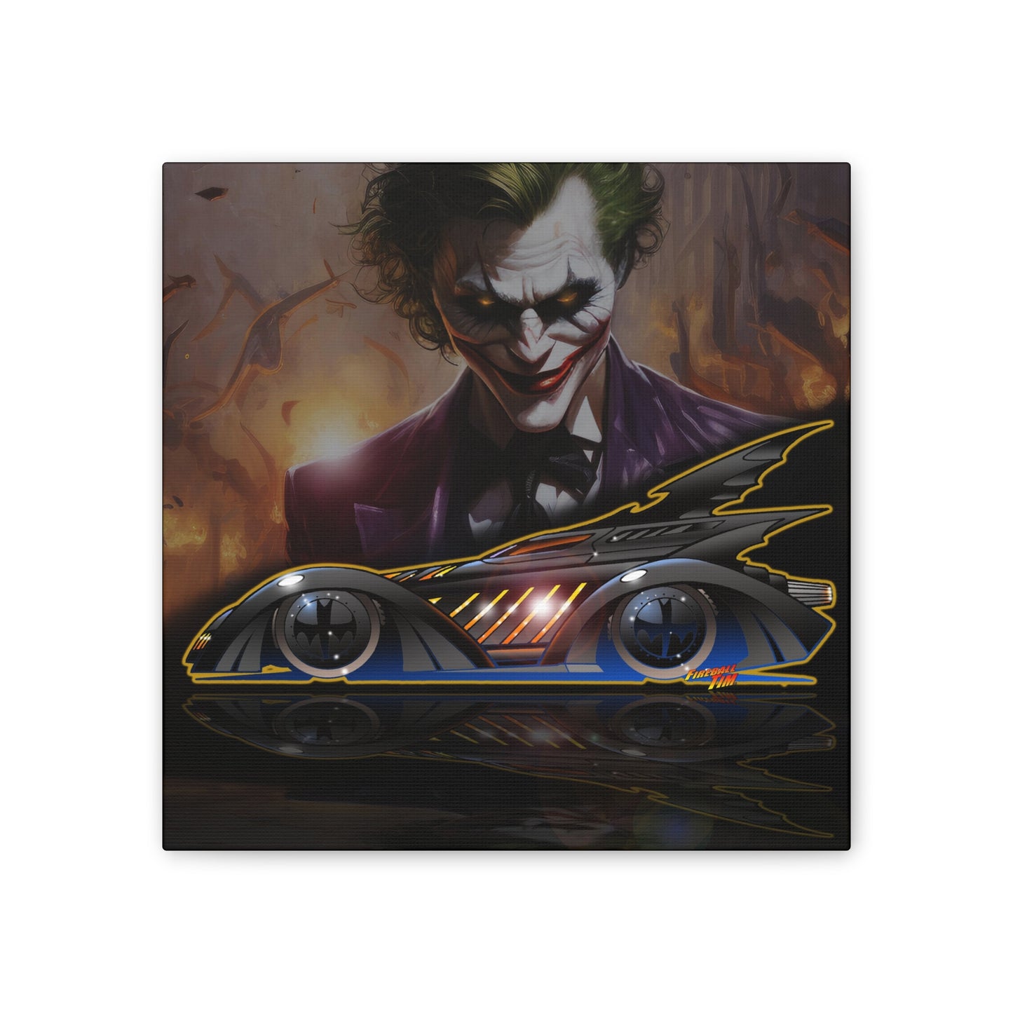 BATMAN FOREVER BATMOBILE Joker Fireball Art Canvas Print