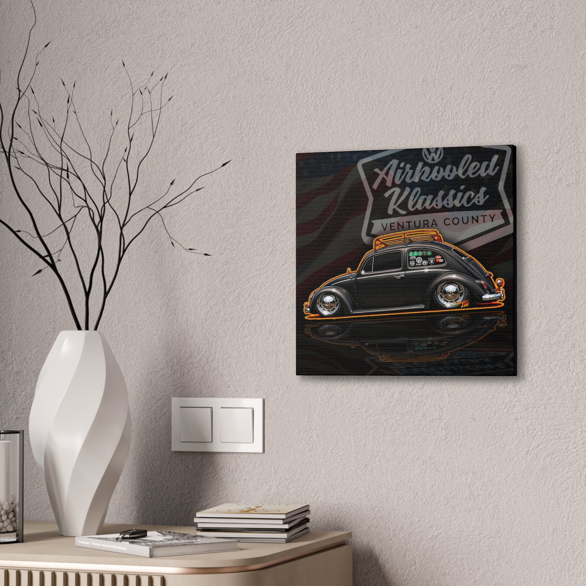 AIRKOOLED KLASSICS Custom VW Bug Collectible Fireball Art Canvas Stretched Print
