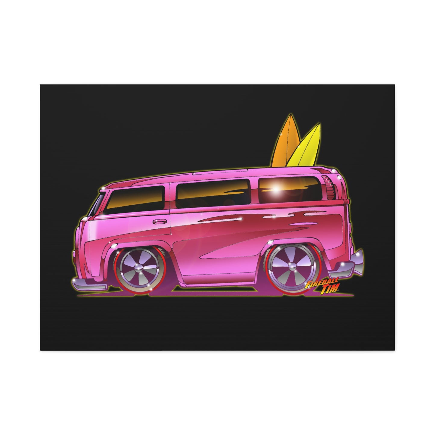 HOT WHEELS PINK BEACH BOMB BUS Fireball Art Canvas Print