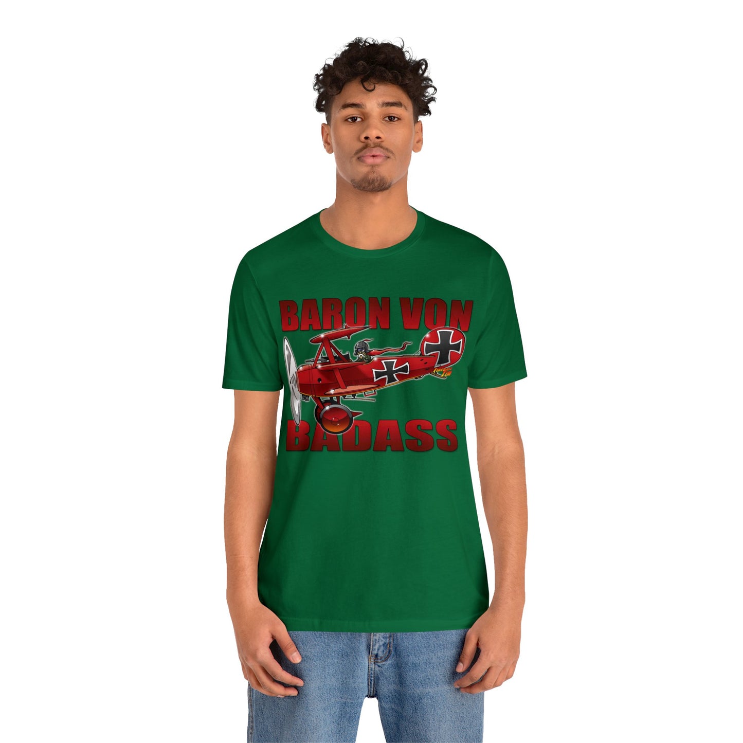 BARON VON BADASS Red Baron Airplane Jersey Short Sleeve Tee