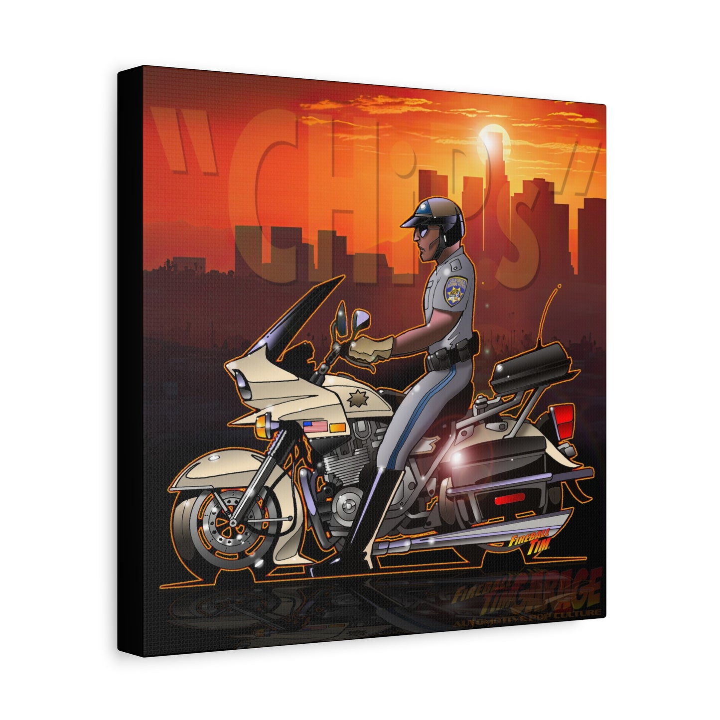 CHiPS TV Show Kawasaki Motorcycle Fireball Art Canvas Print