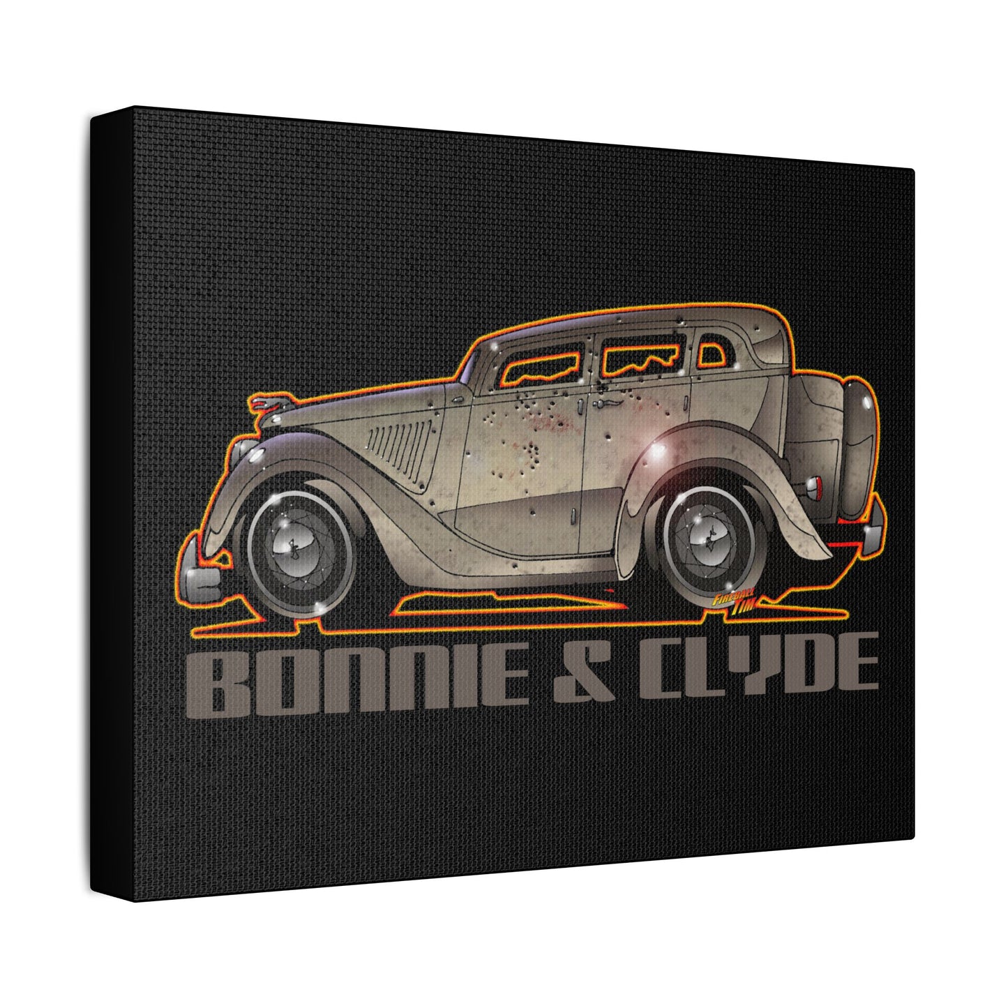 BONNIE & CLYDE 1934 Ford Model 730 Deluxe Sedan Fireball Art Canvas Print - 11X14