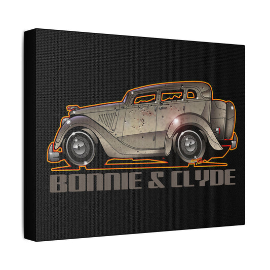 BONNIE & CLYDE 1934 Ford Model 730 Deluxe Sedan Fireball Art Canvas Print - 11X14