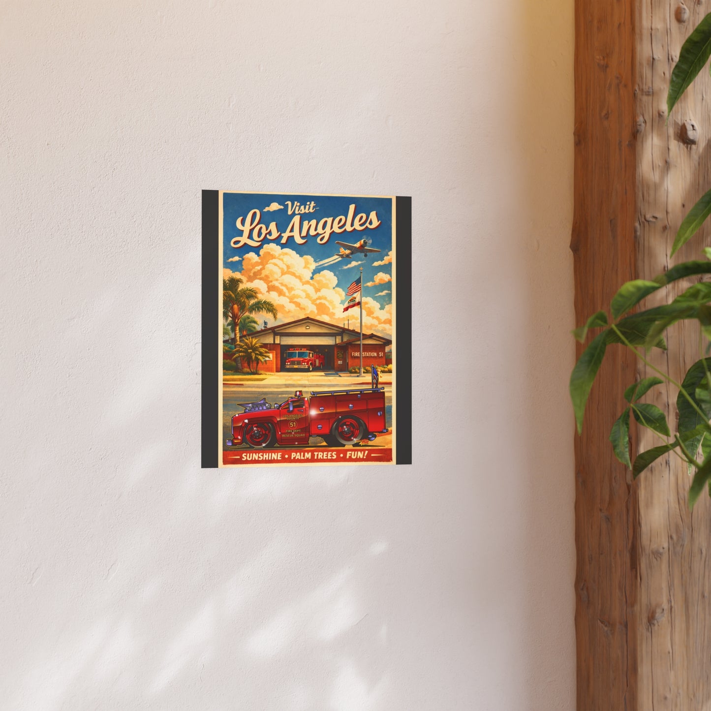 VISIT LOS ANGELES Emergency Station 51 Satin/Matte Fireball Art Poster