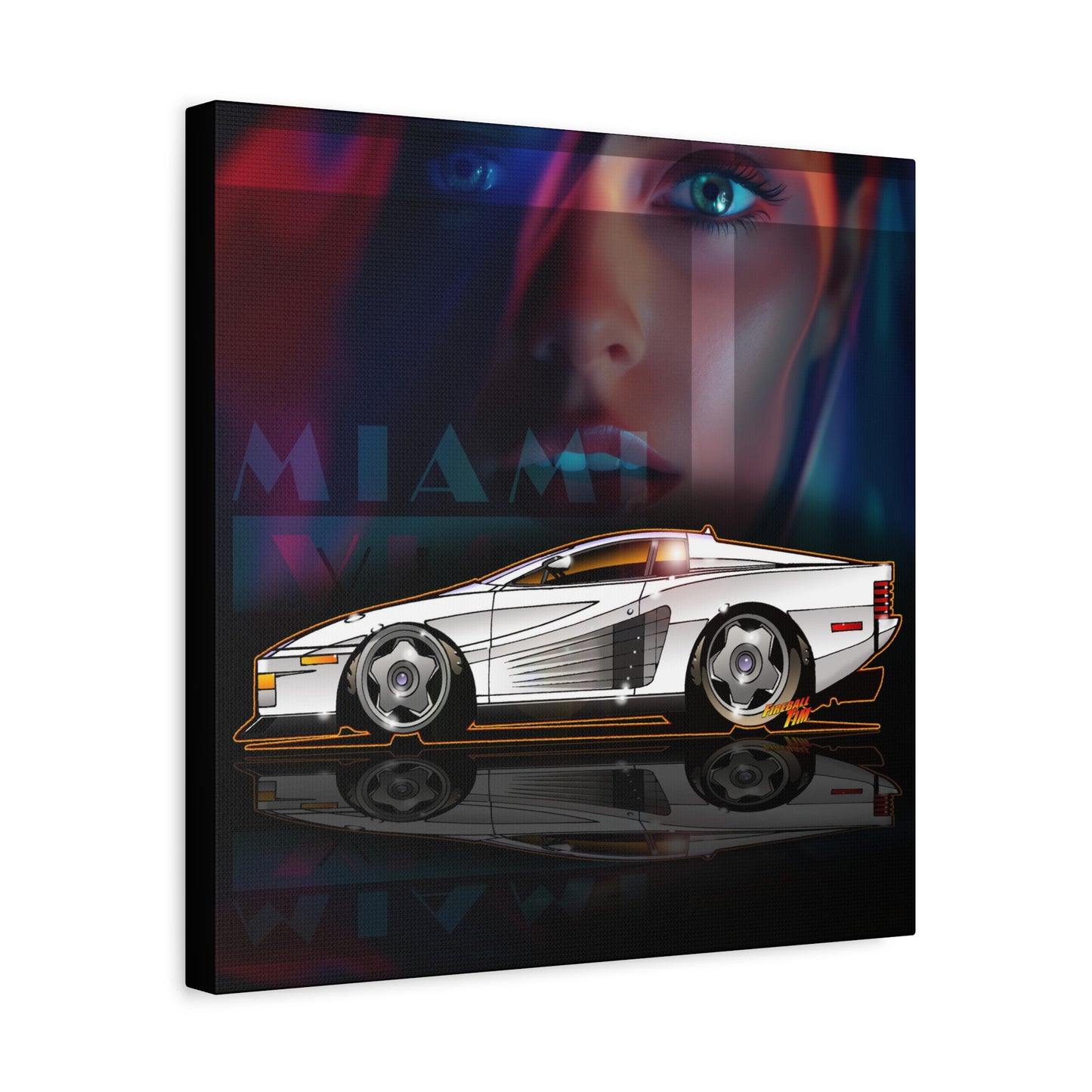 MIAMI VICE FERRARI TESTAROSSA Fireball Canvas Art Wall Print - 12x12