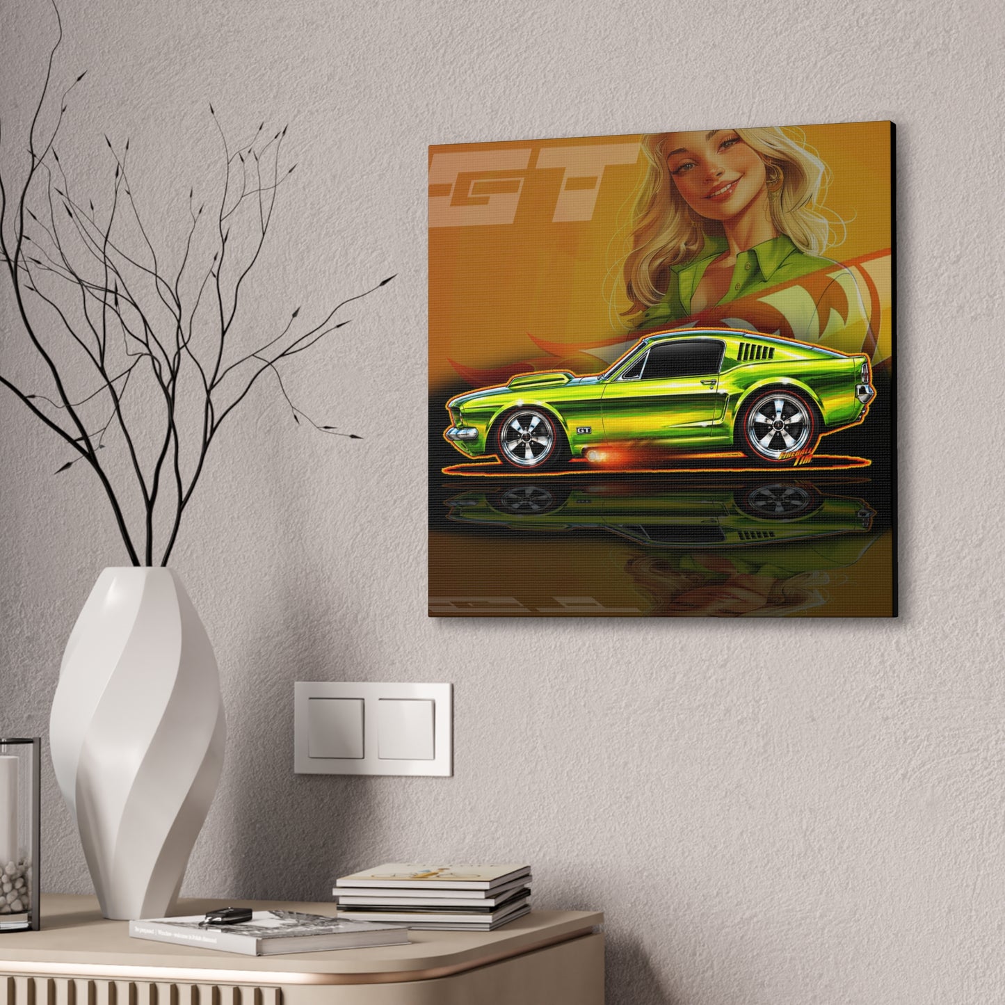 HOT WHEELS Sweet 16 MUSTANG GT Collectible Fireball Art Canvas Stretched Print