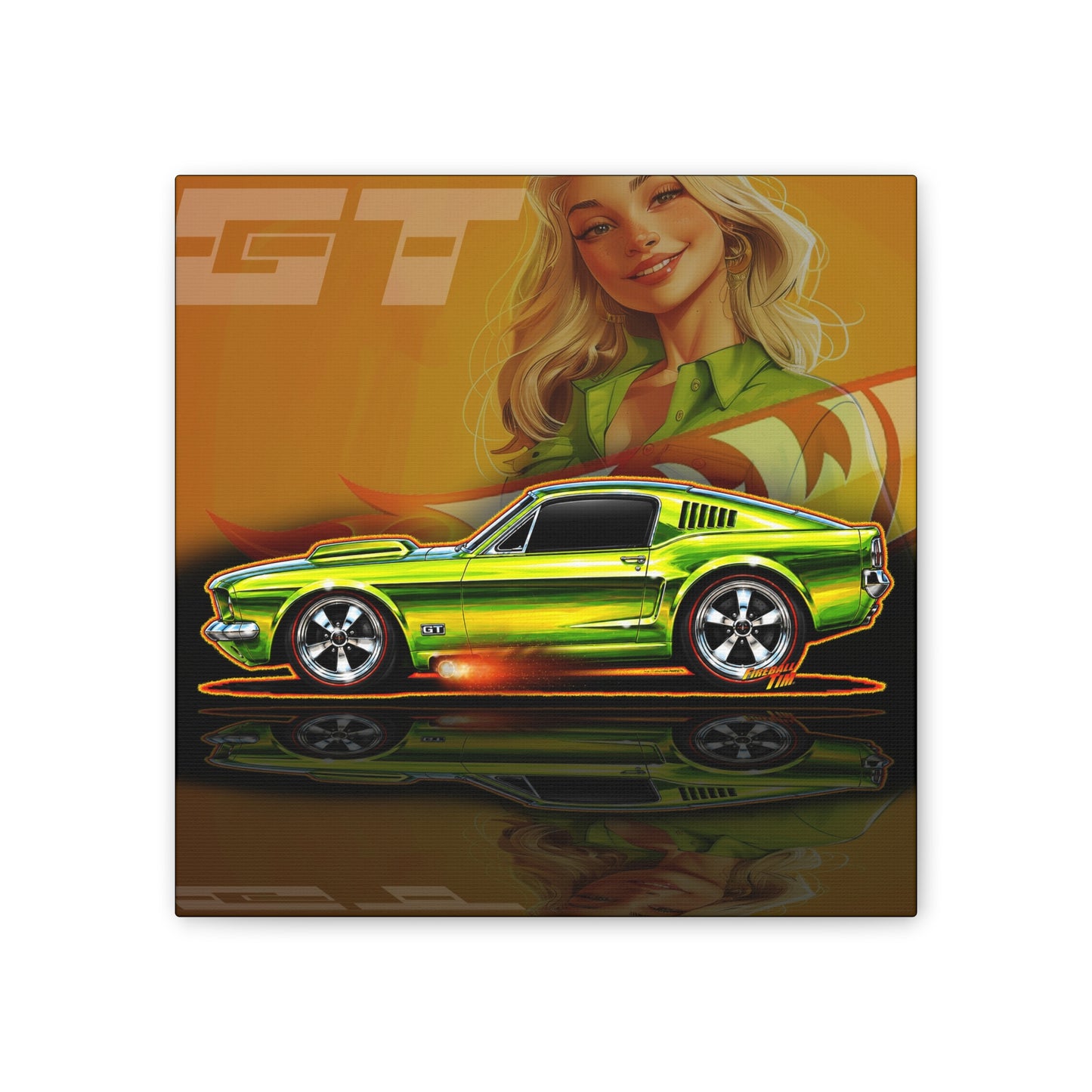 HOT WHEELS Sweet 16 MUSTANG GT Collectible Fireball Art Canvas Stretched Print